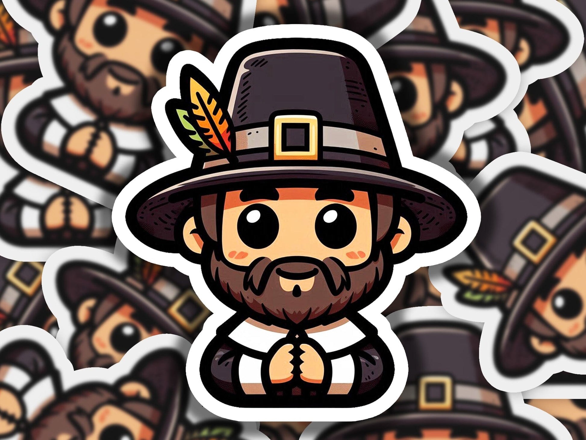 a bunch of stickers with a man wearing a hat