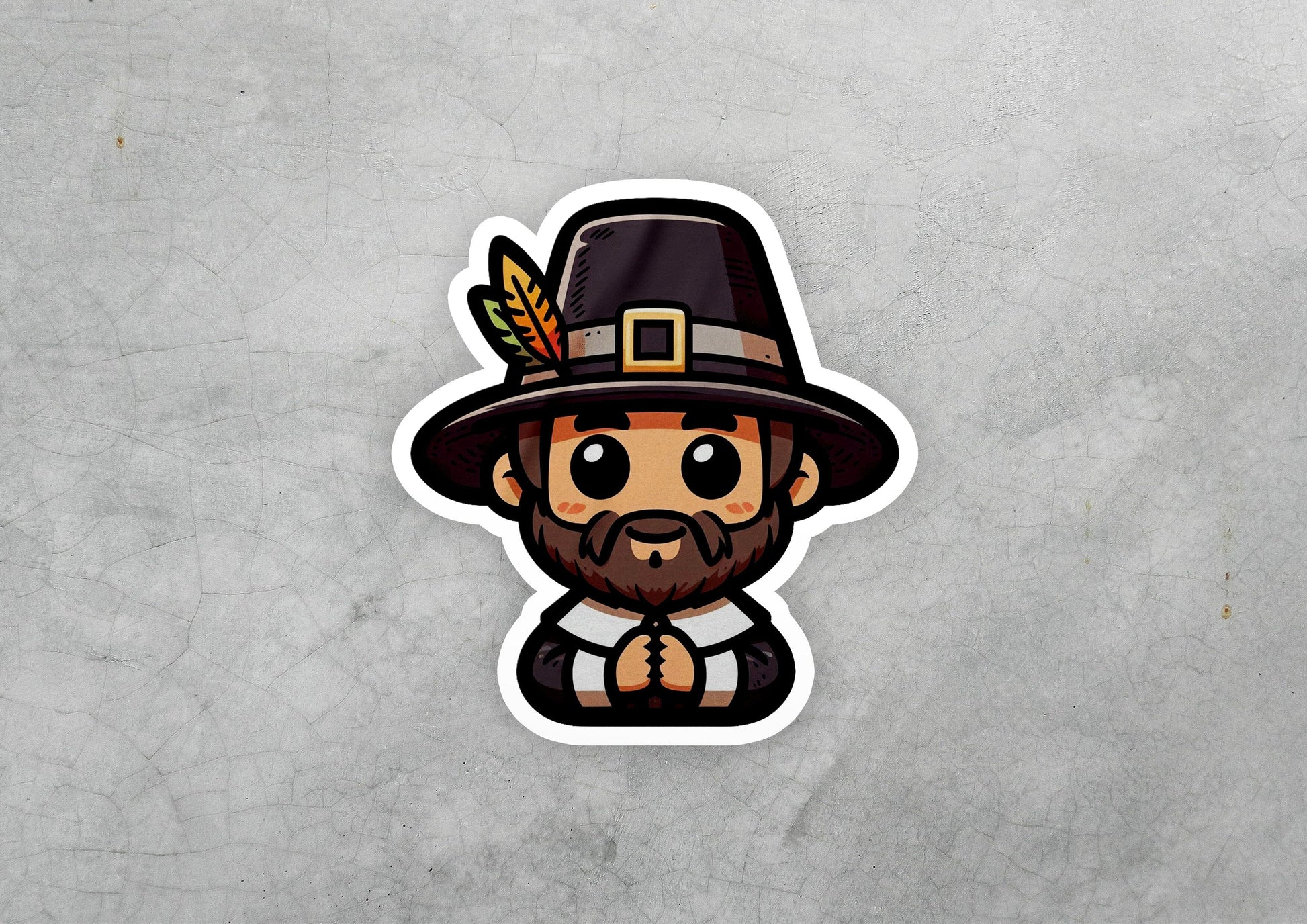 a sticker of a man with a beard wearing a hat