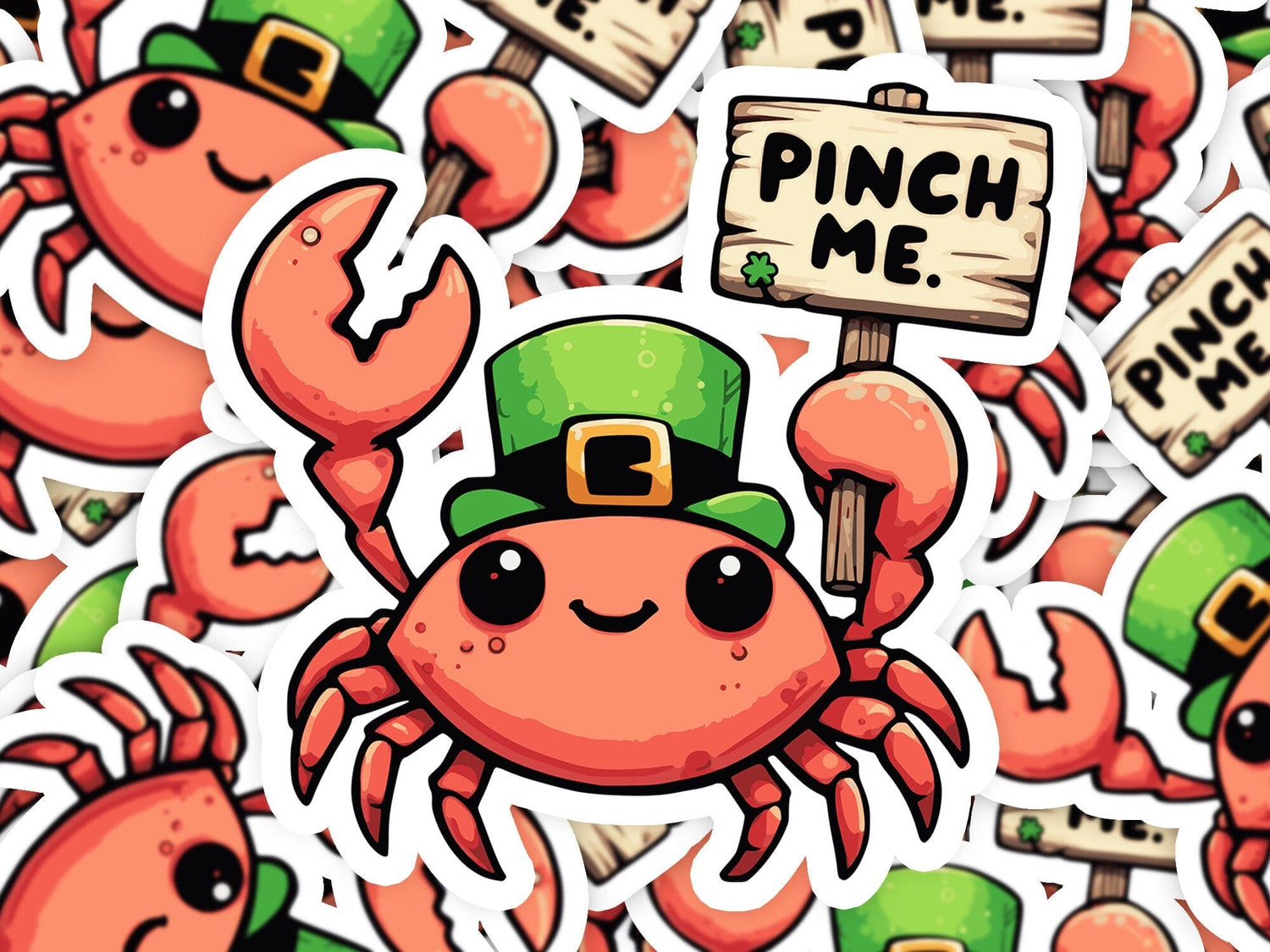 Pinch Me Crab St. Patricks Day Vinyl Sticker | Dishwasher Safe & Durable | Custom Sizes | Fast Shipping | Made in USA Fiesta Doodle waterproof vinyl sticker. dishwasher safe outdoor sticker.