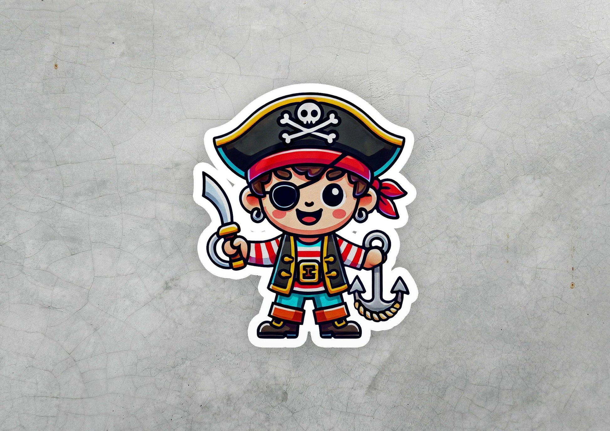 a sticker of a pirate holding a sword