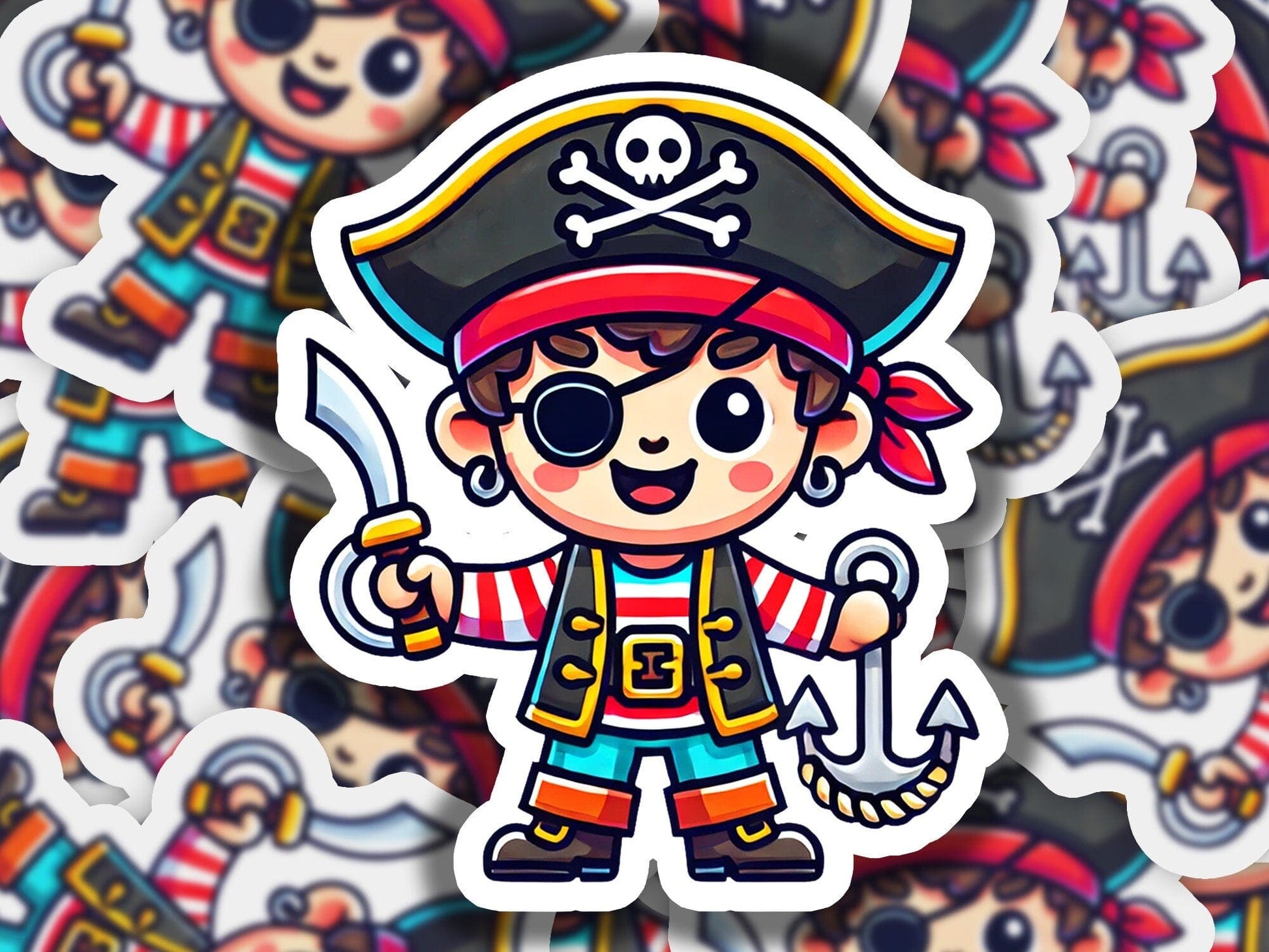 a sticker of a pirate with a sword