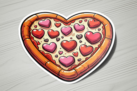 a sticker of a heart shaped pizza