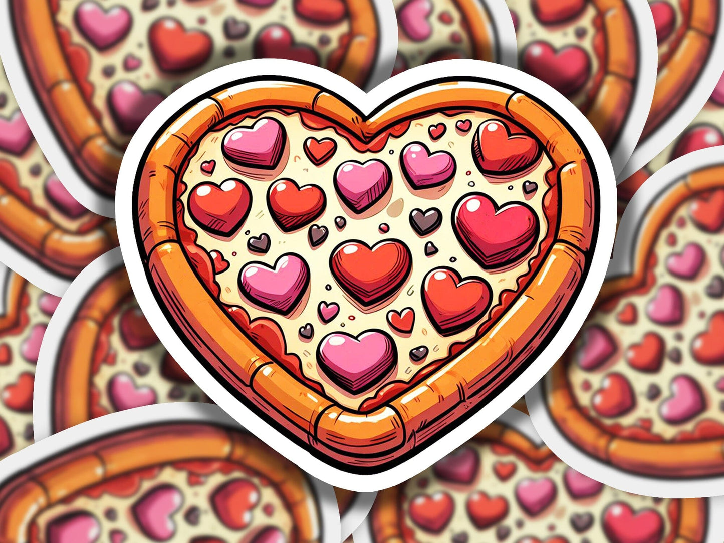 a heart shaped pizza with hearts on it