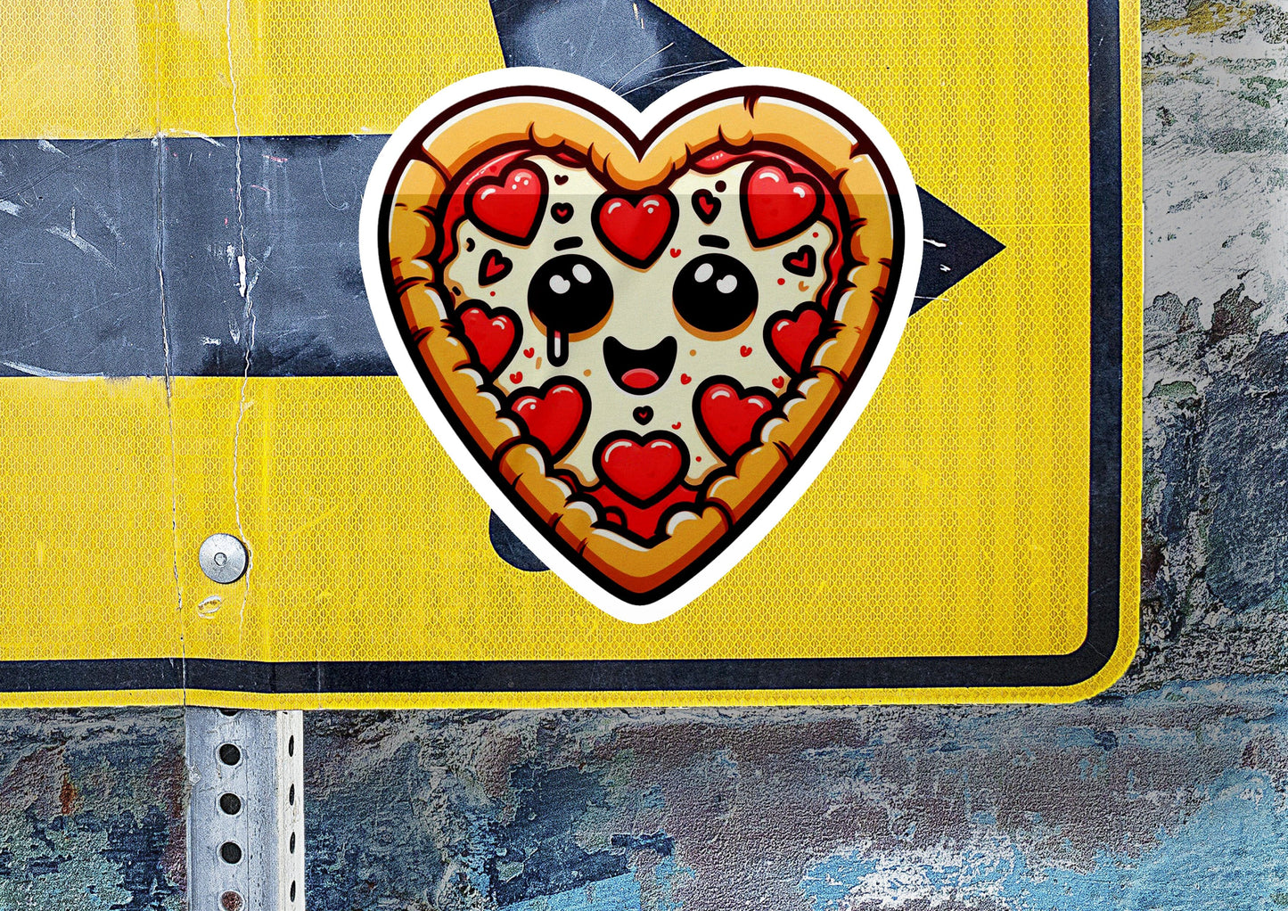 a close up of a street sign with a heart on it