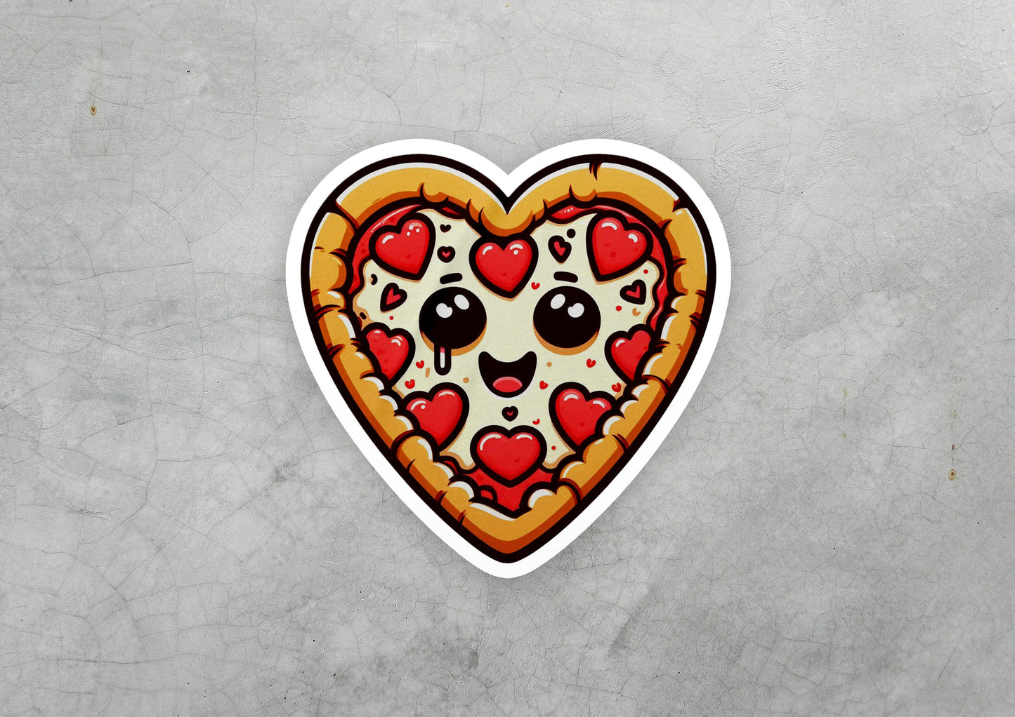 a sticker of a heart shaped pizza