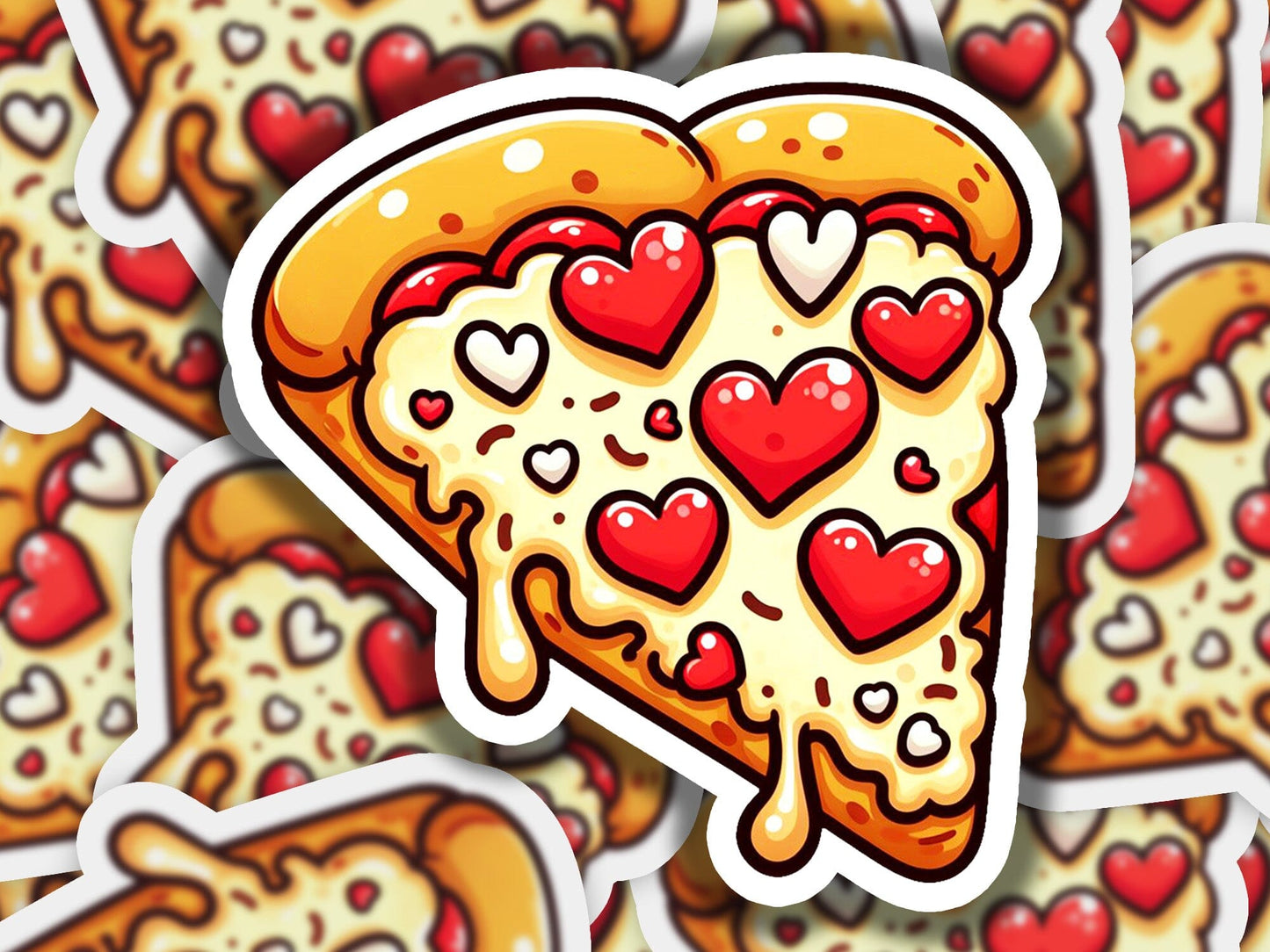 a slice of pizza with hearts on it