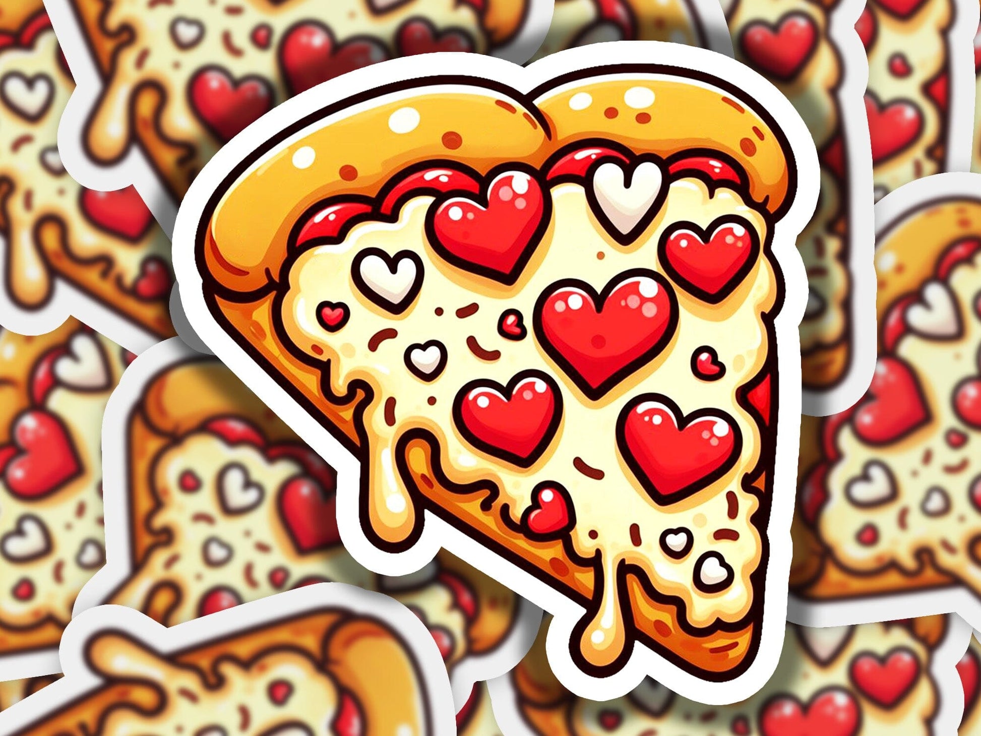 a slice of pizza with hearts on it