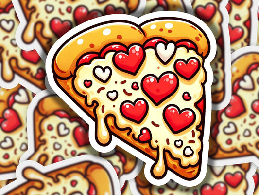 a slice of pizza with hearts on it