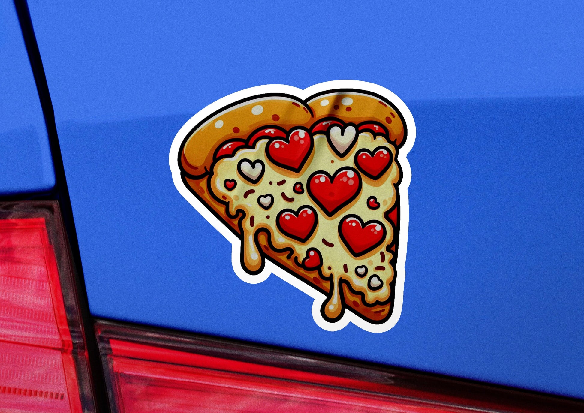 a piece of pizza with hearts on it
