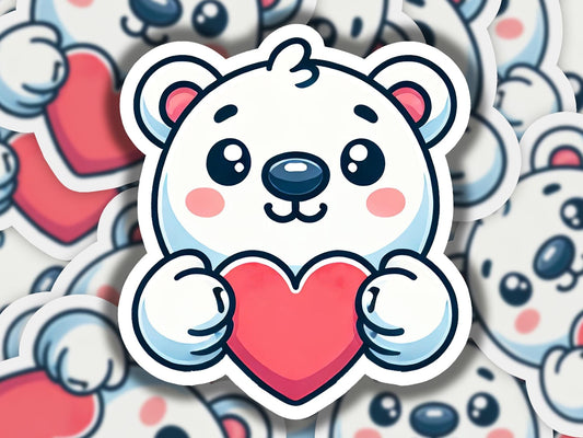 a sticker of a teddy bear holding a heart