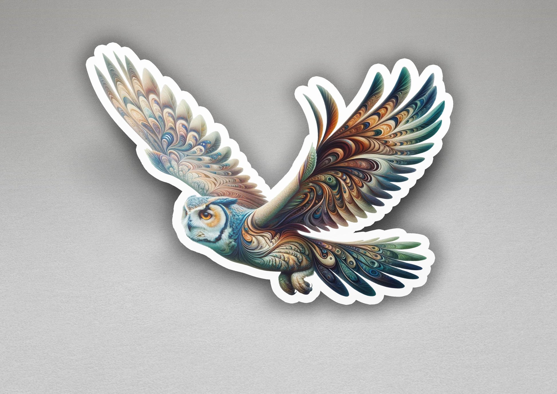 a sticker of an owl flying in the sky
