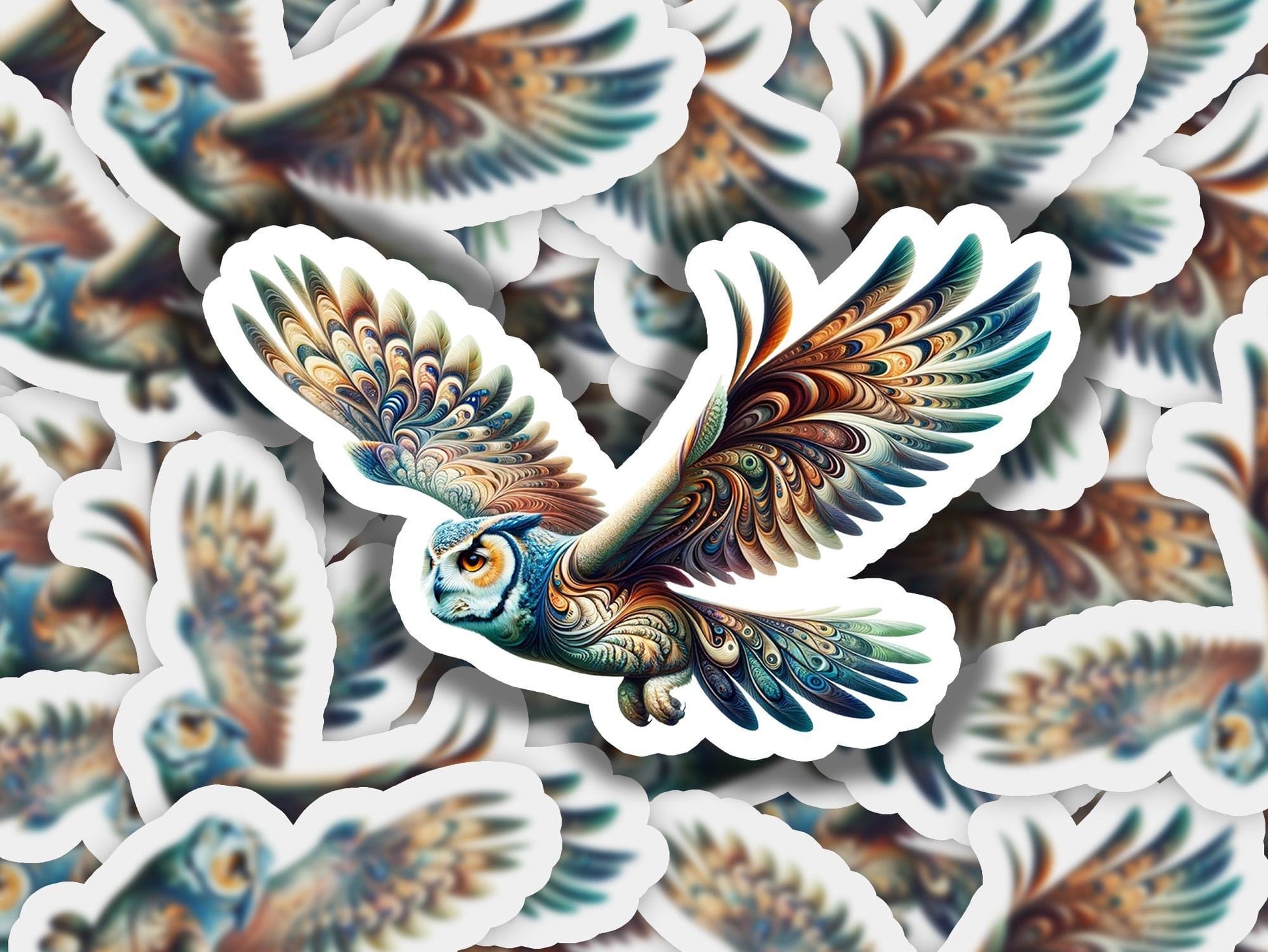 a sticker of a bird flying through the air