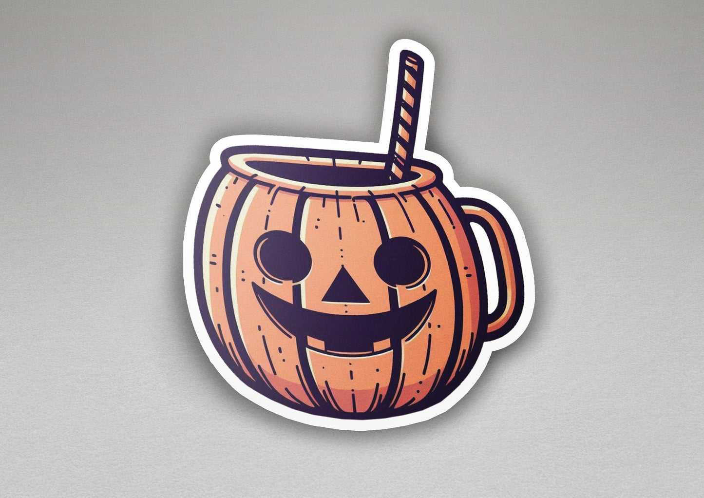 a sticker of a pumpkin mug with a straw sticking out of it