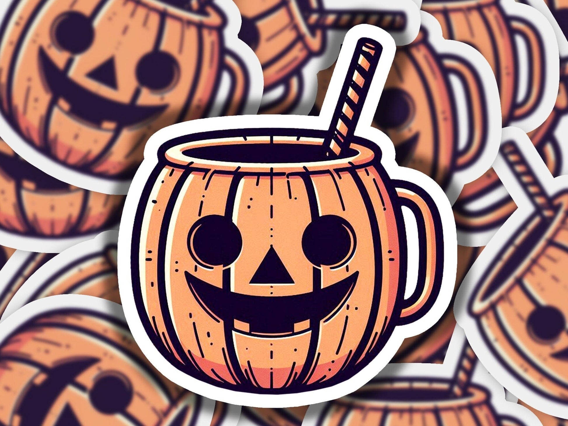a sticker of a jack - o - lantern pumpkin with a straw in it