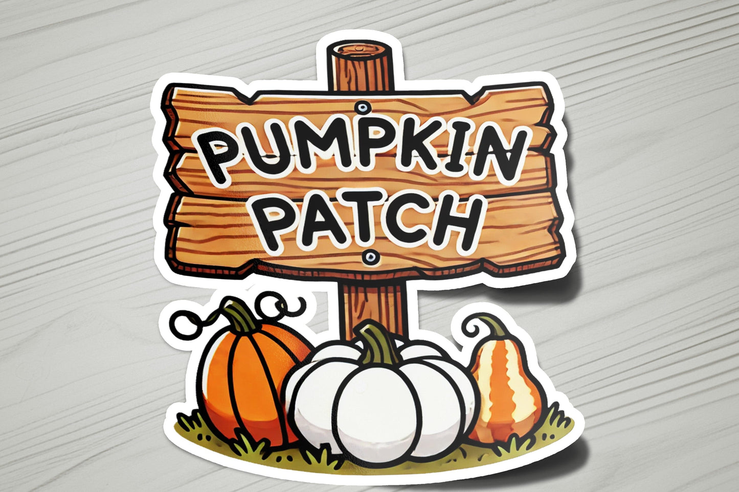 a sticker with a sign that says pumpkin patch