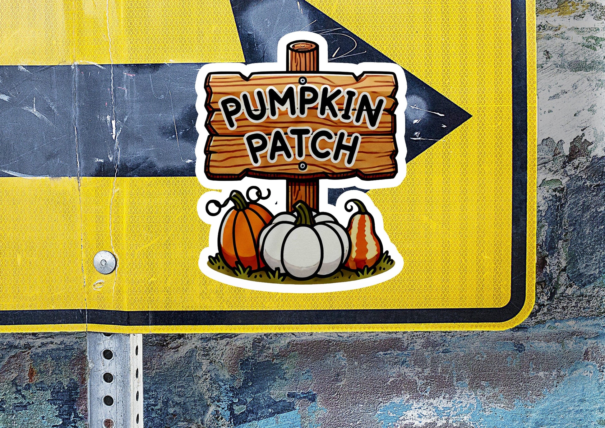 a street sign with a pumpkin patch on it
