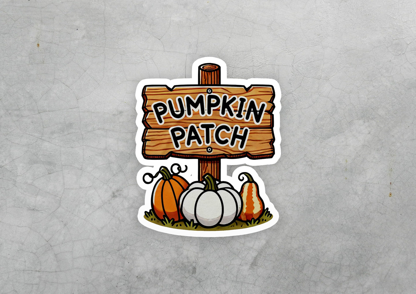 a sticker that says pumpkin patch on it
