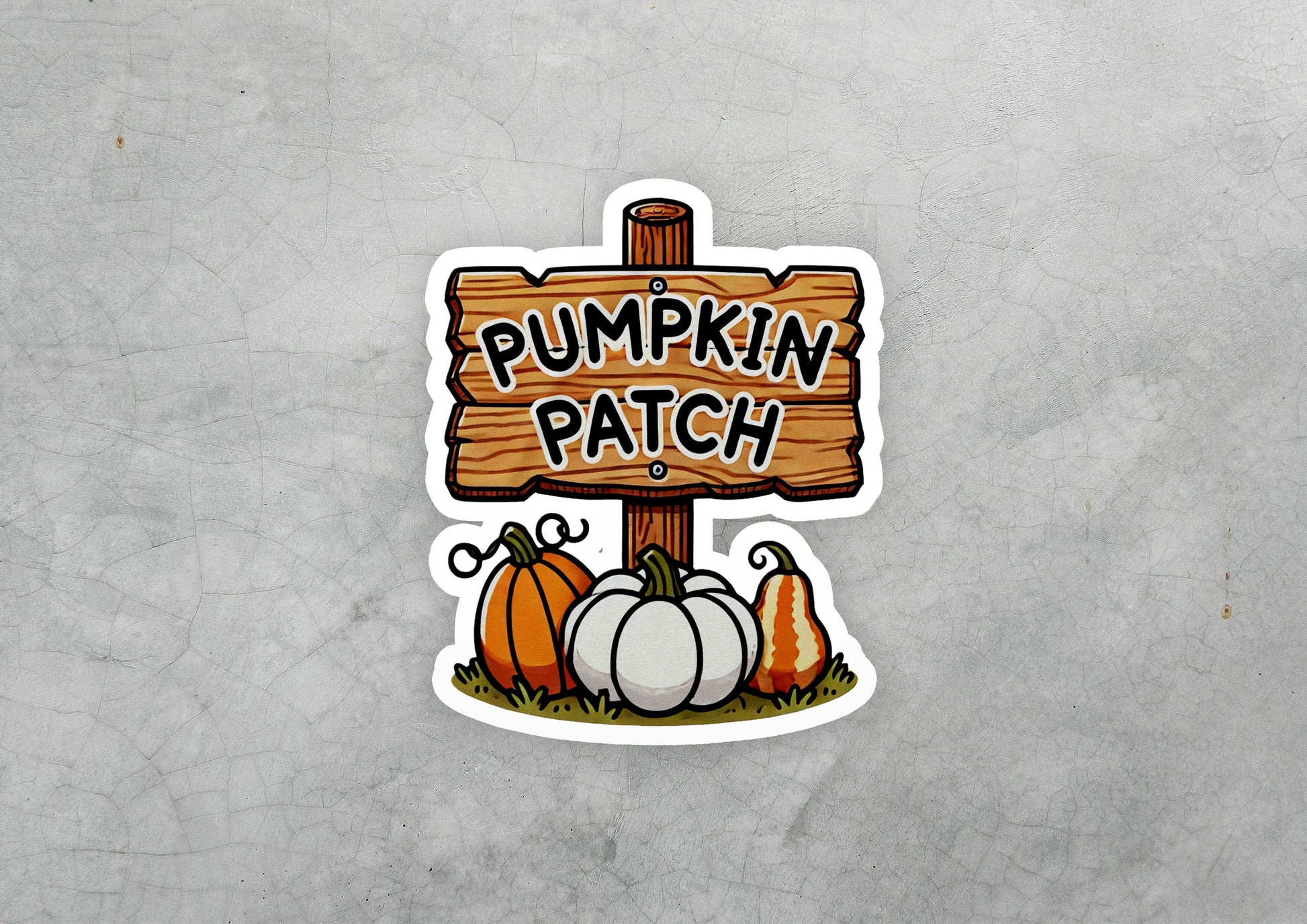 a sticker that says pumpkin patch on it