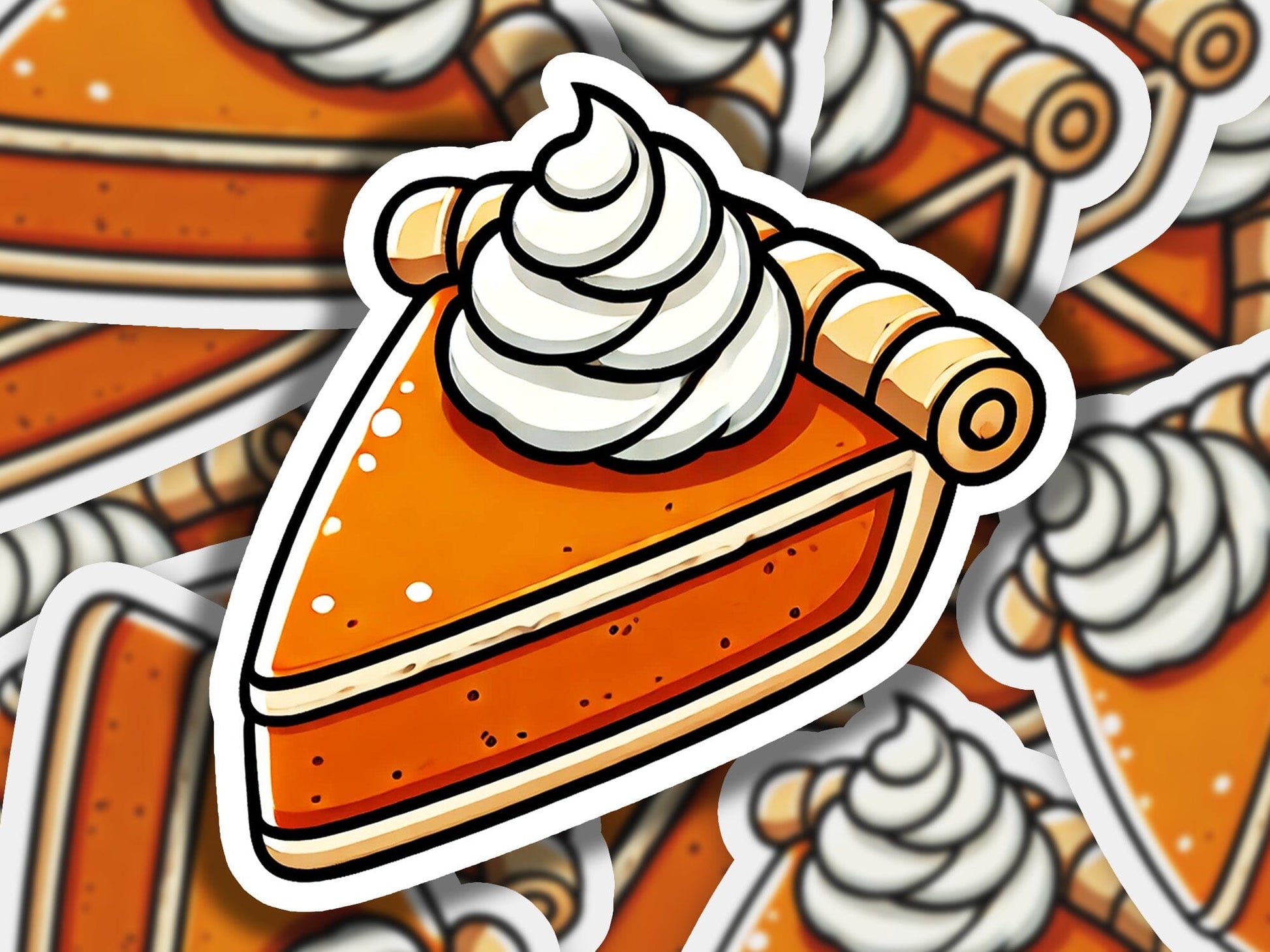 a sticker of a piece of cake with whipped cream on top