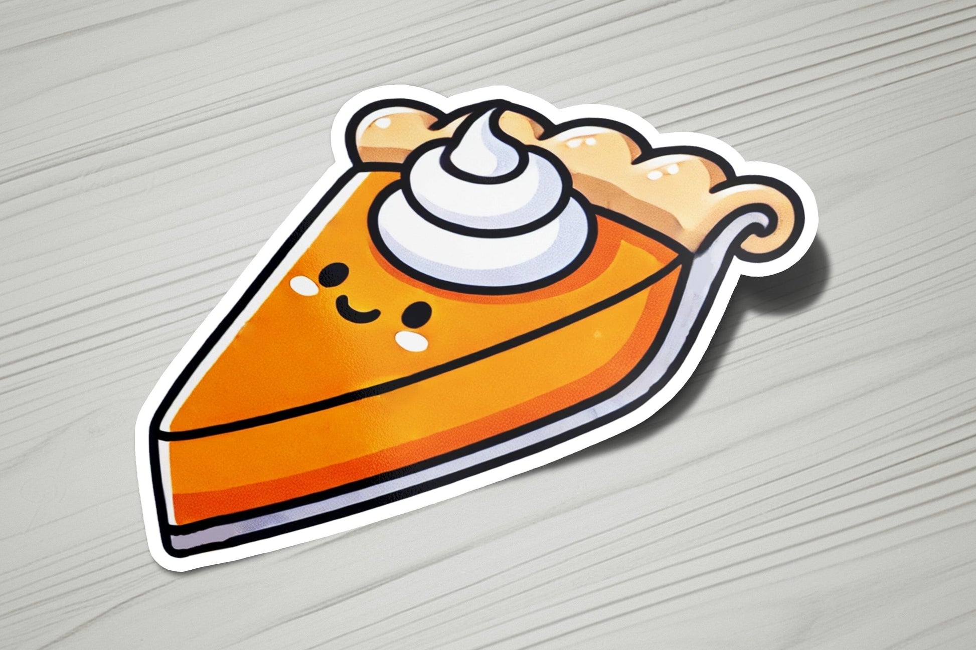 a sticker of a slice of pie on a table