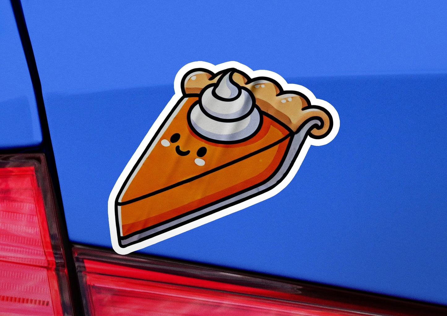 a sticker of a piece of pizza on the back of a car