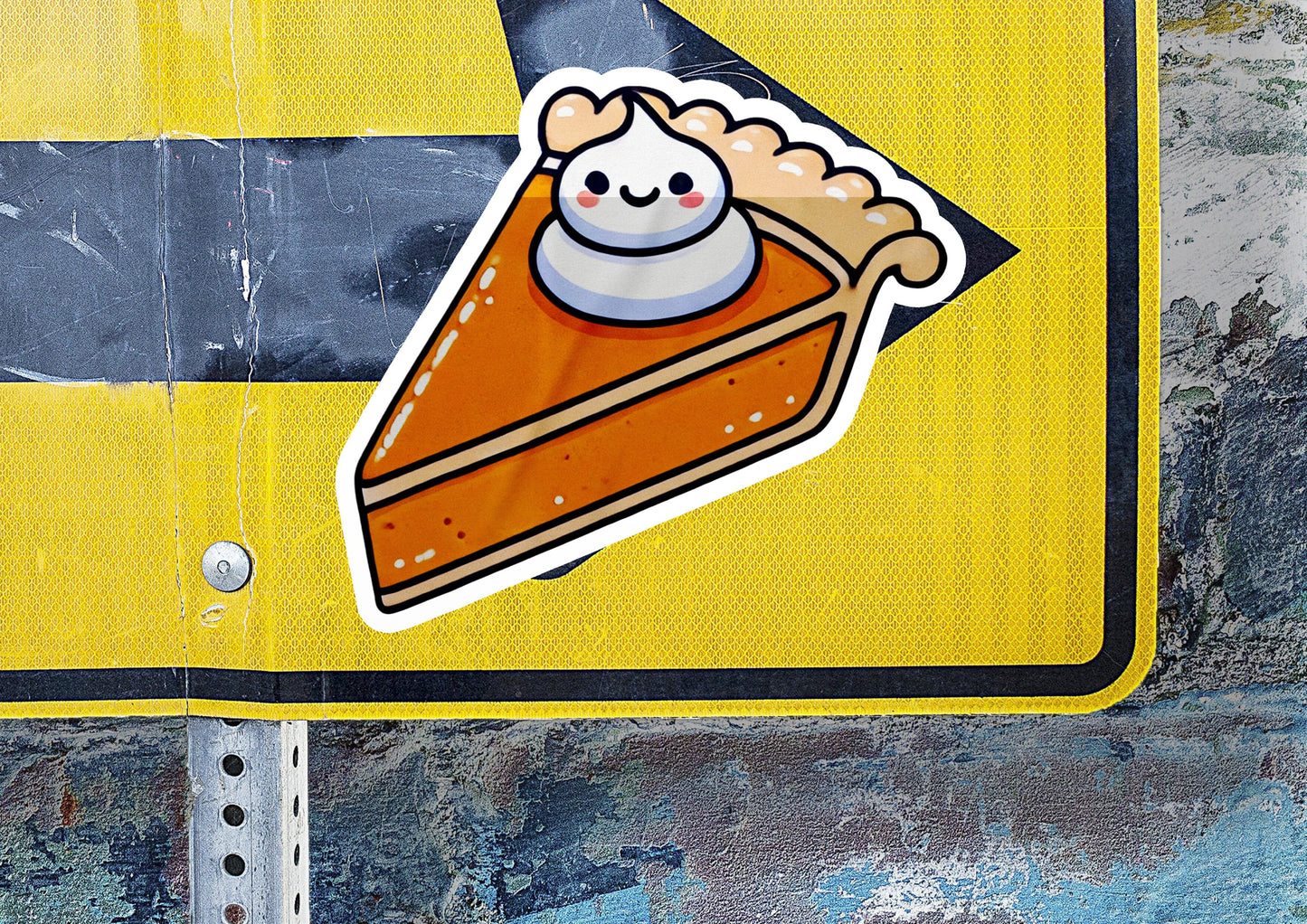 a close up of a street sign with a piece of cake on it