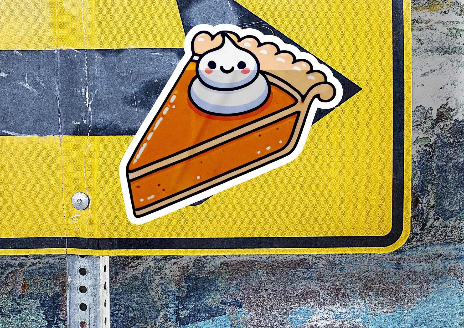 a close up of a street sign with a piece of cake on it