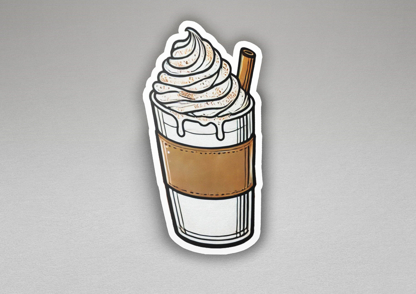 a sticker of a coffee drink with whipped cream