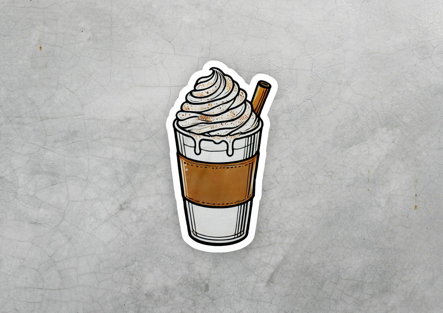 a sticker of a cup of coffee with whipped cream