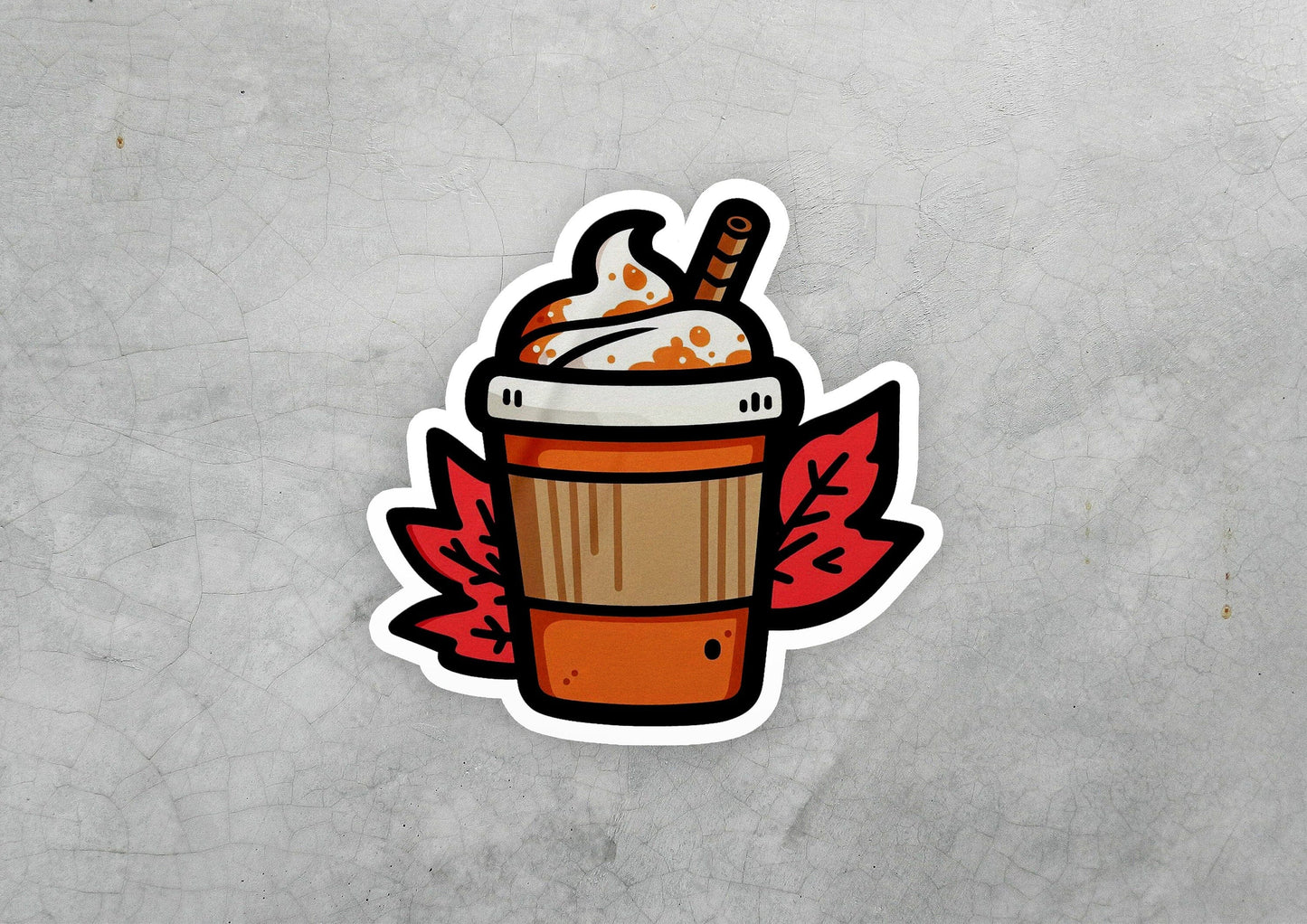 a sticker of a cup of coffee with a spoon sticking out of it