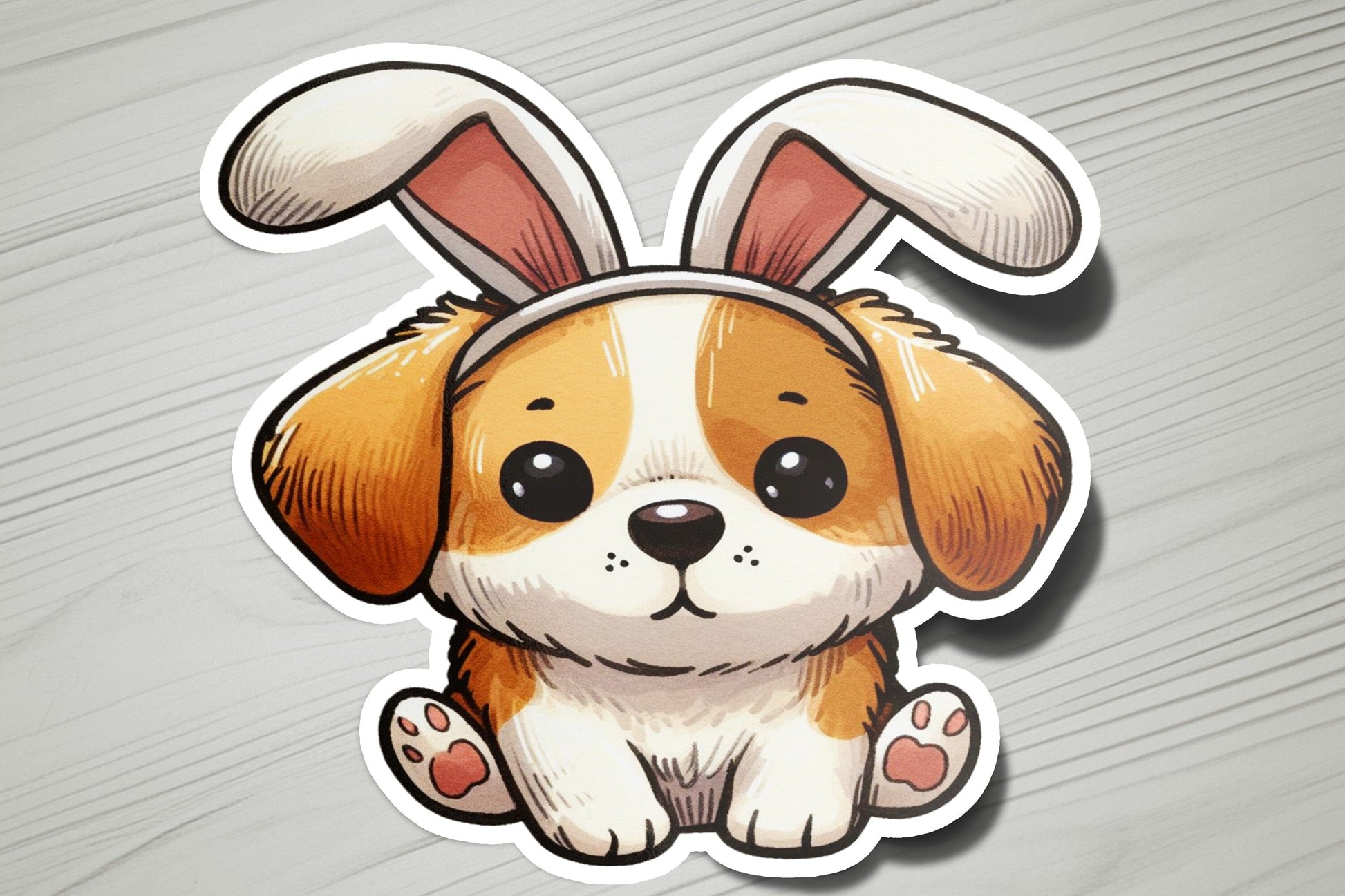 a sticker of a dog with a bunny ears