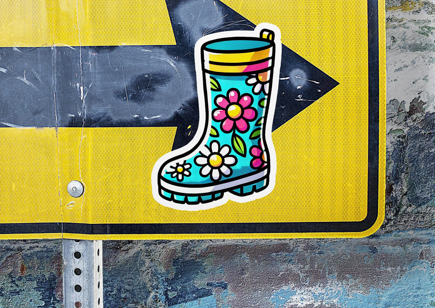 a sticker of a boot with flowers on it