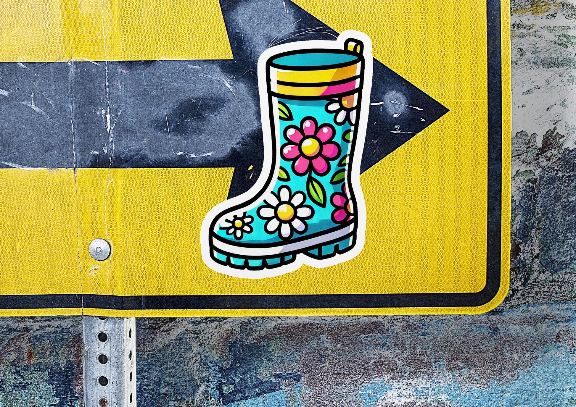 a sticker of a boot with flowers on it