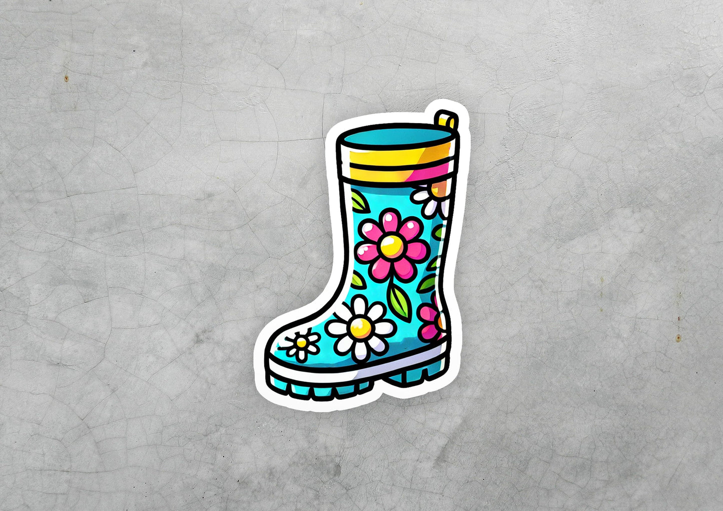 a sticker of a boot with flowers on it