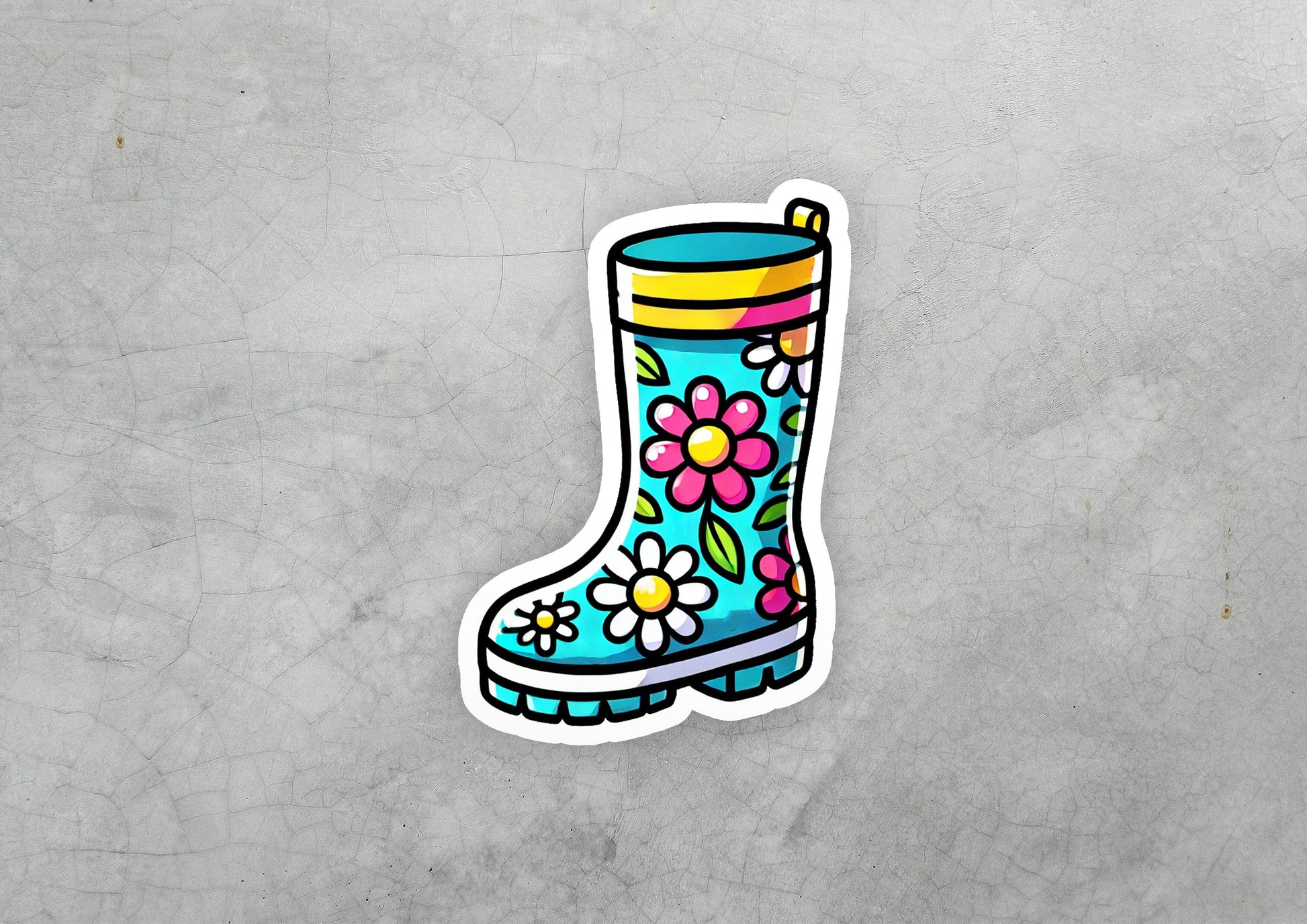 a sticker of a boot with flowers on it
