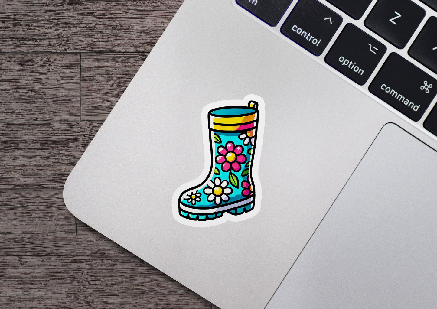 a laptop with a sticker of a boot on it