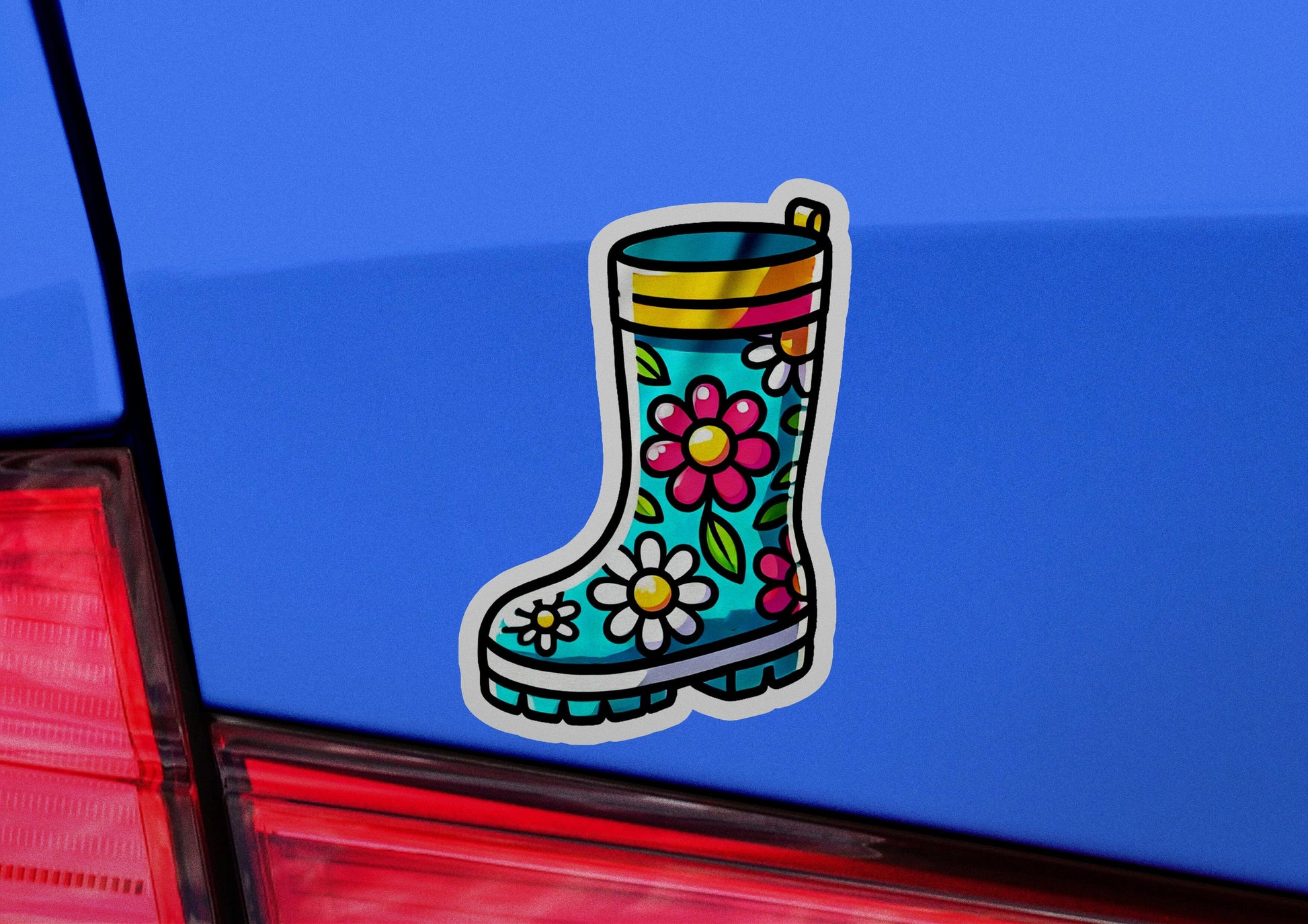 a sticker of a boot with flowers on it