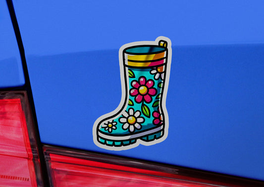 a sticker of a boot with flowers on it