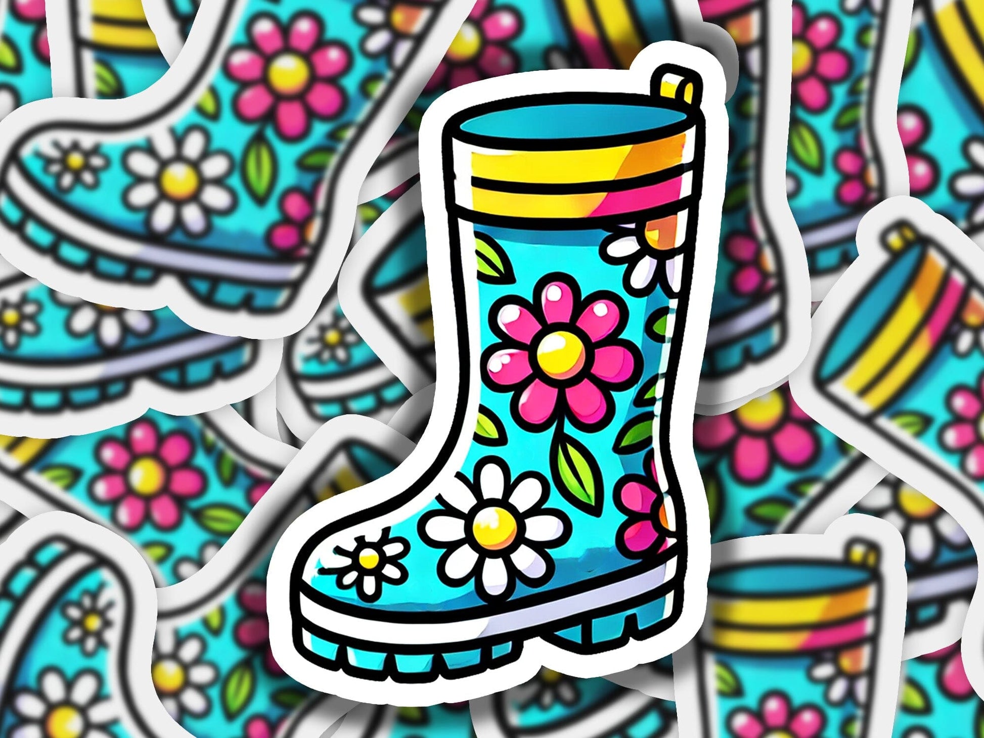 a sticker of a colorful boot with flowers on it