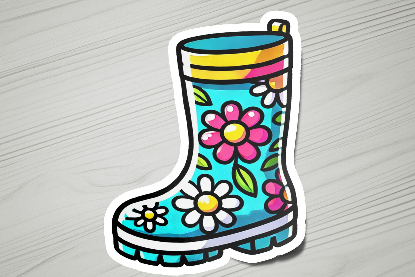 a sticker of a boot with flowers on it