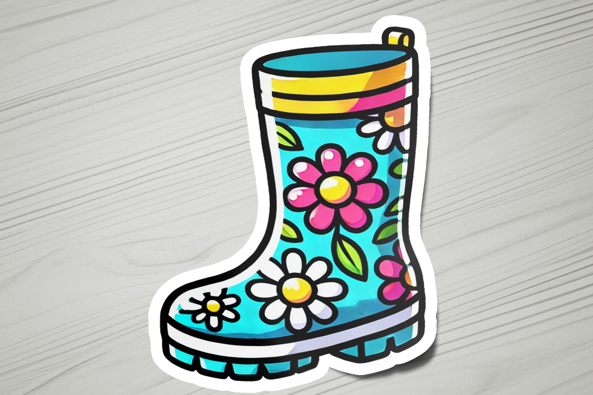 a sticker of a boot with flowers on it