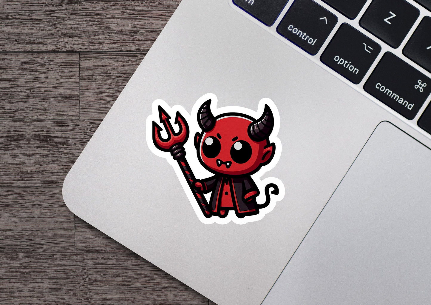 a laptop with a sticker of a devil on it