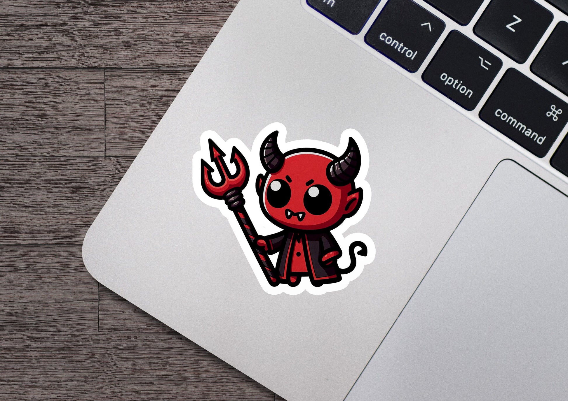 a laptop with a sticker of a devil on it