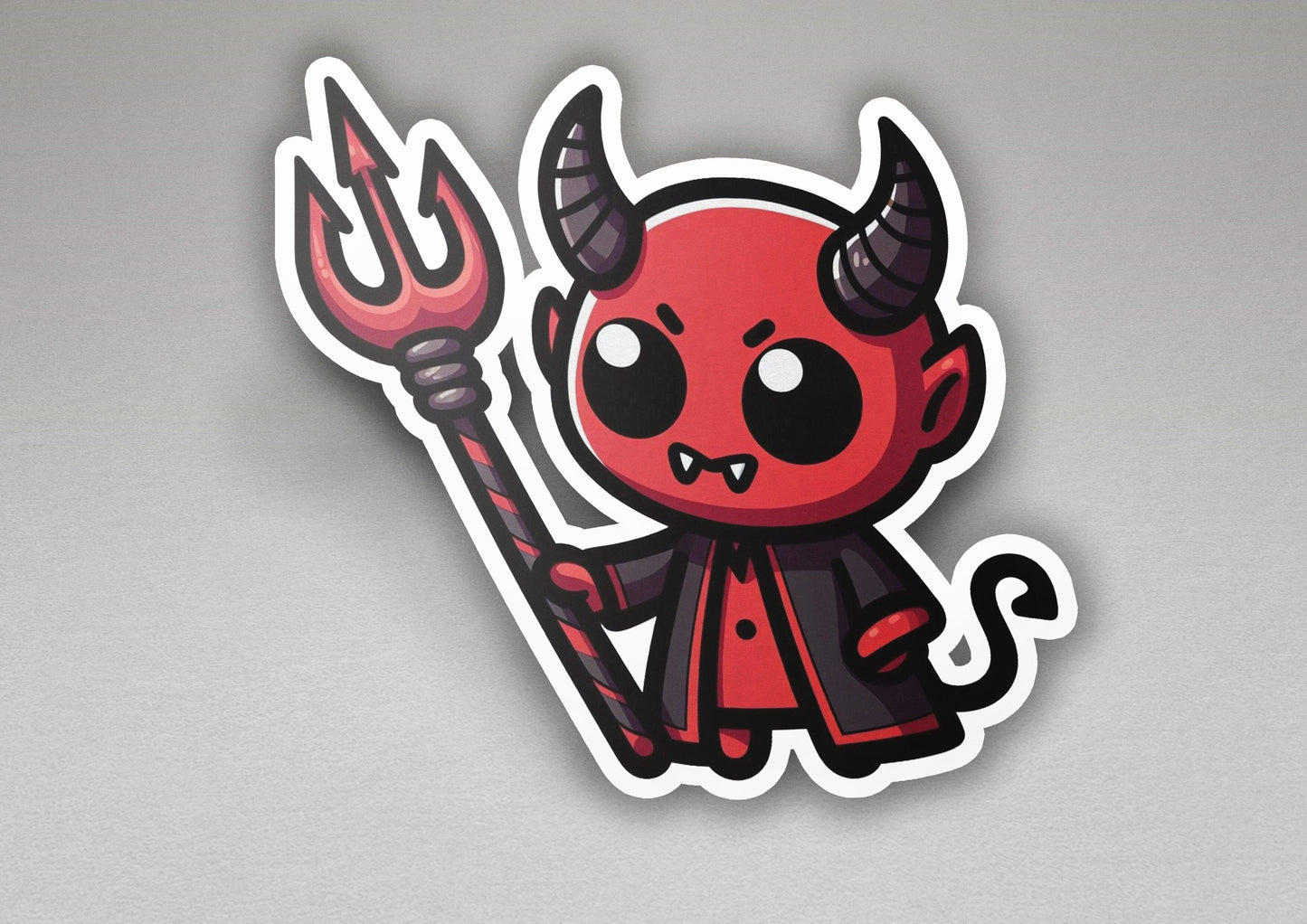 a sticker of a devil holding a pitchfork