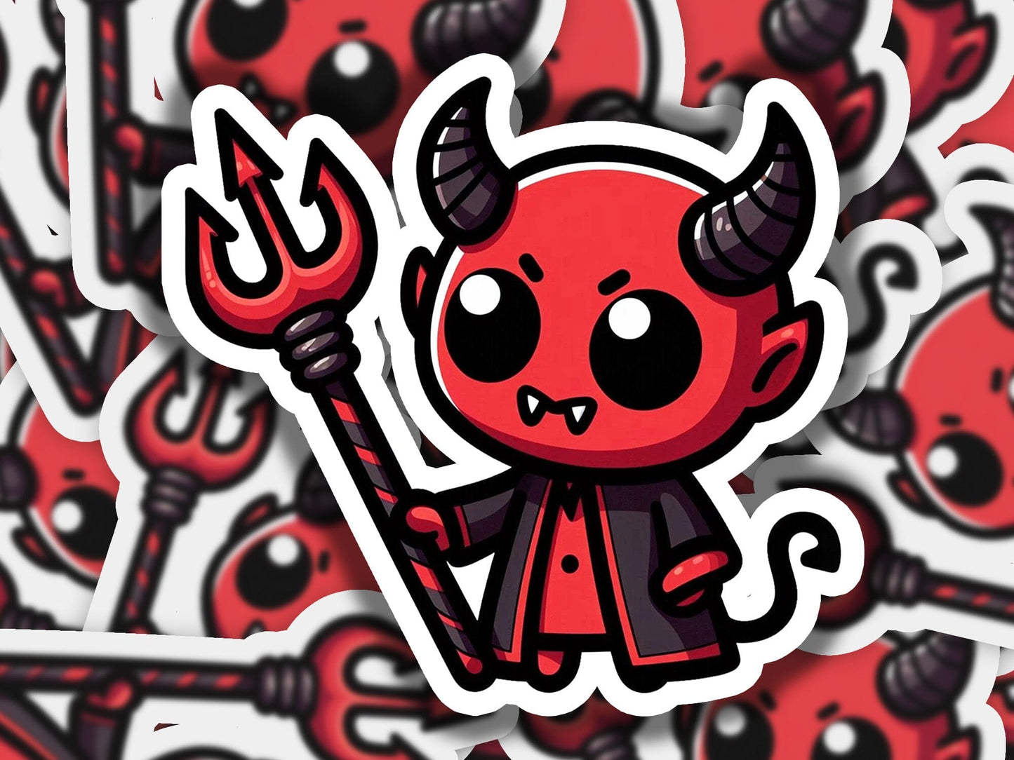a sticker of a devil with horns on it
