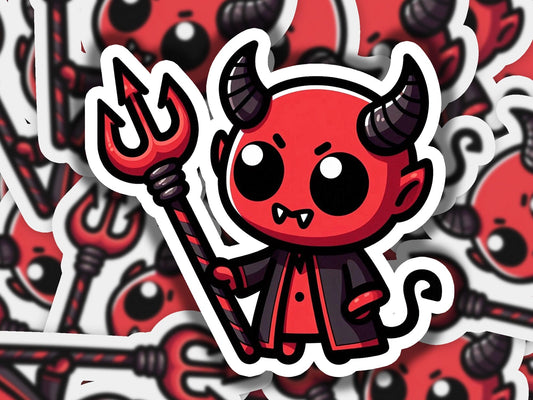 a sticker of a devil with horns on it