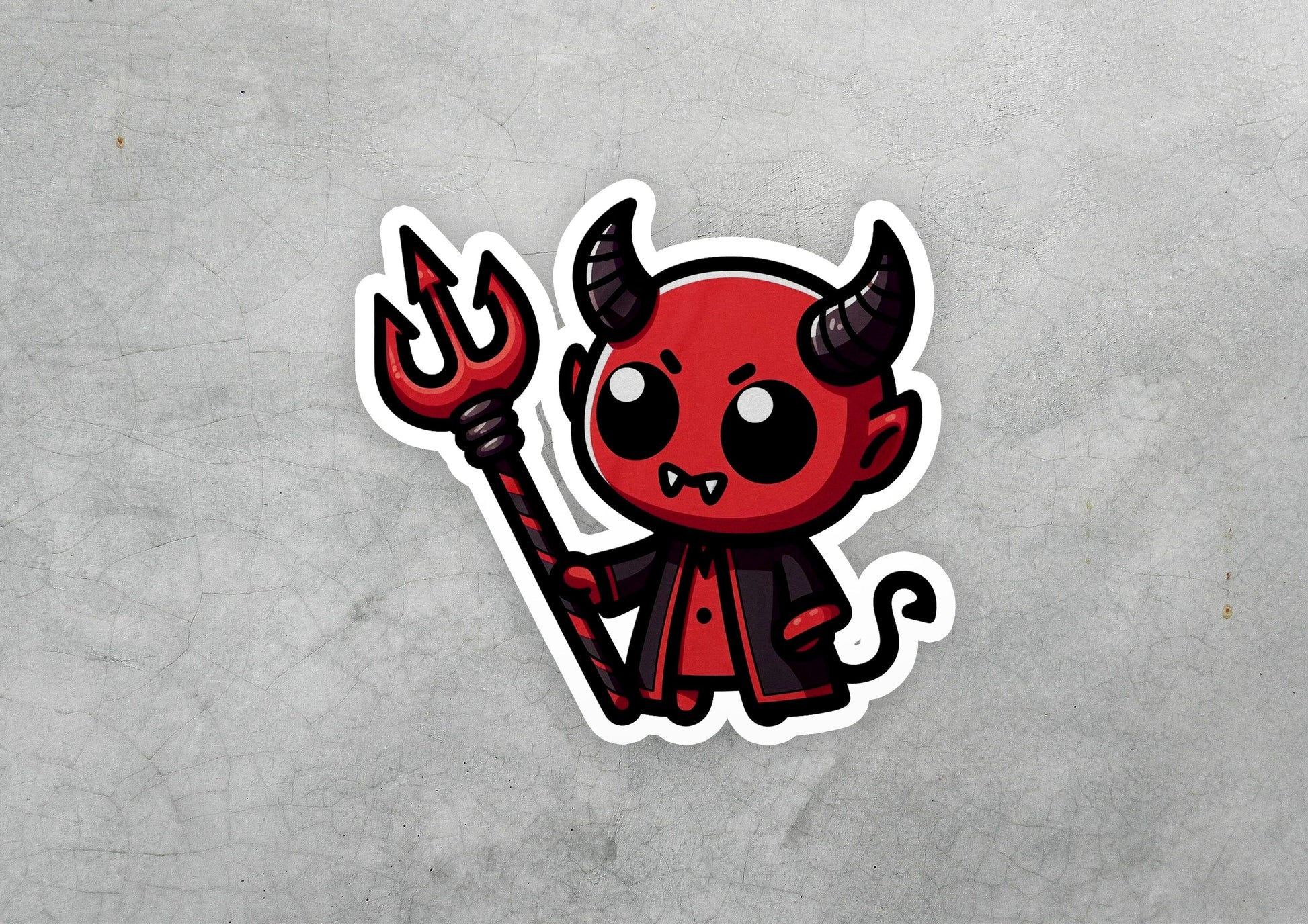 a sticker of a devil holding a pitchfork