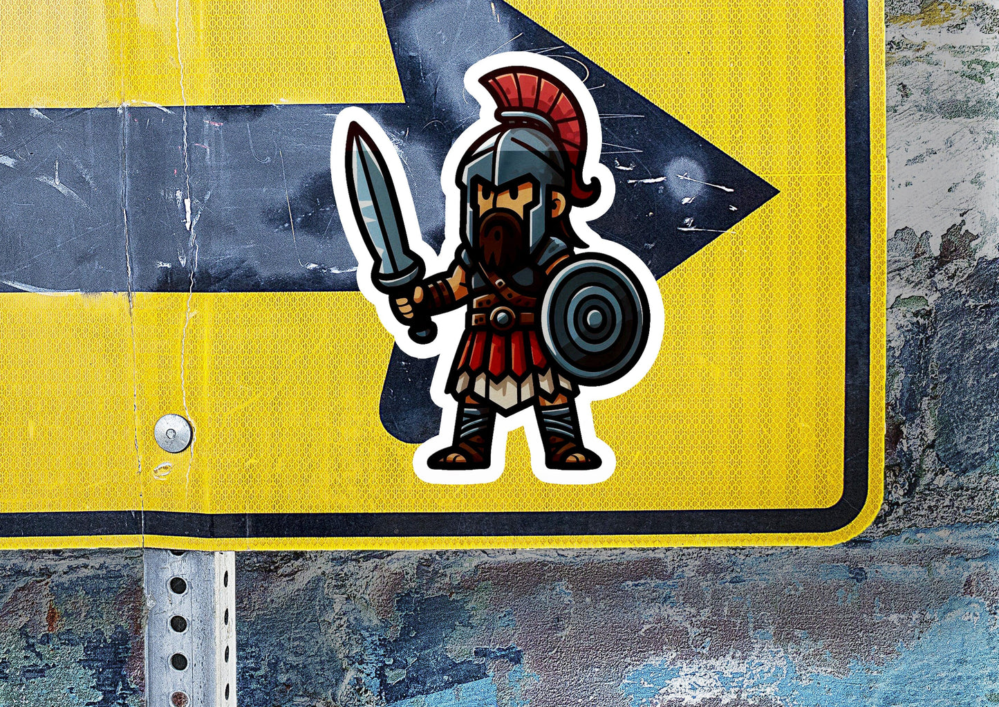 a sticker of a roman soldier holding a sword