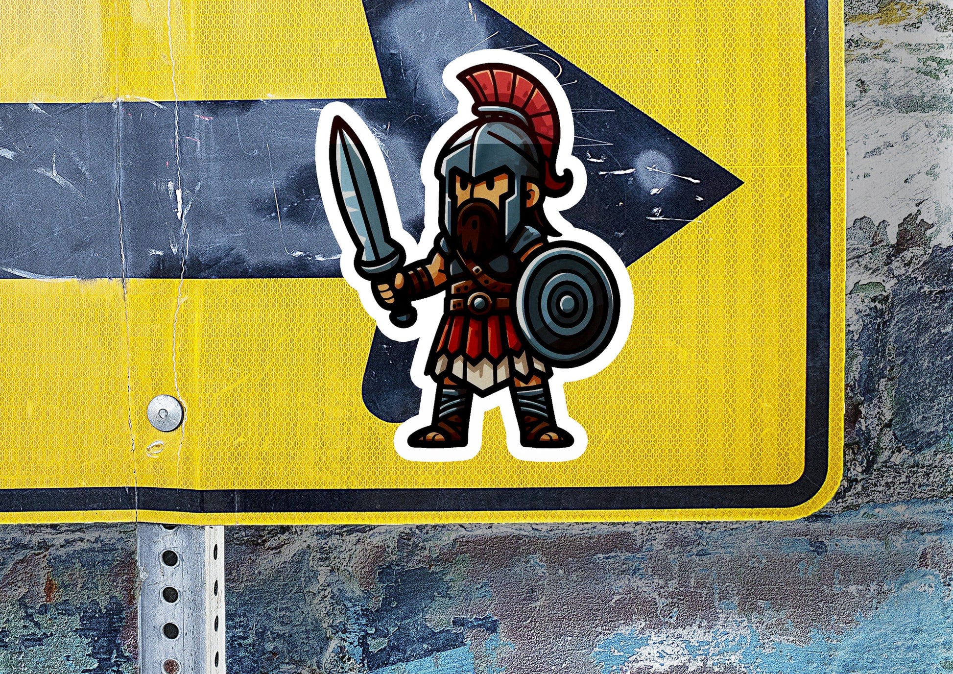 a sticker of a roman soldier holding a sword