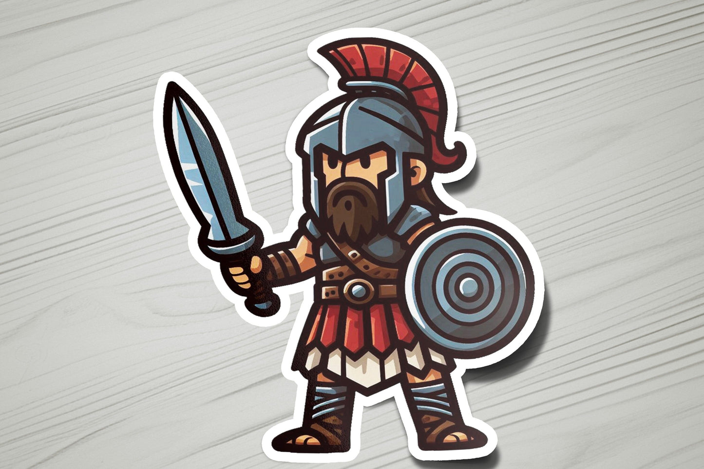 a sticker of a roman warrior holding a sword